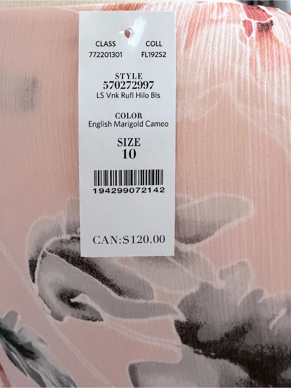 NWT White House Black Market Pink Floral Ruffle Blouse Size 10 Large - Picture 2 of 2